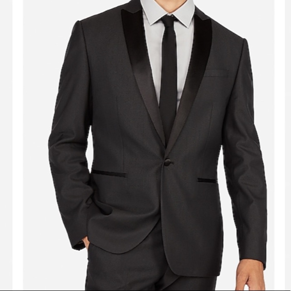 Express Slim Charcoal Wool-Blend Tuxedo Jacket